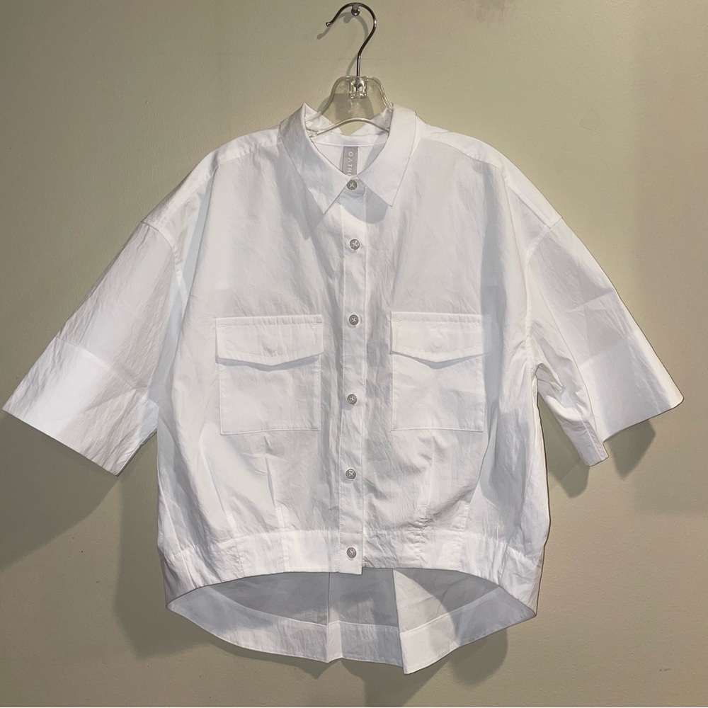 Athleta Utility Crop Button Up Shirt White